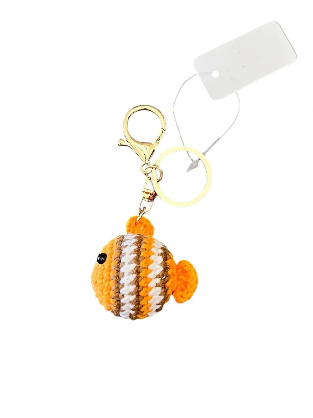 New Orange Brown White Crochet Goldfish Nemo Ocean Beach Shell Gold 2” Bag Charm